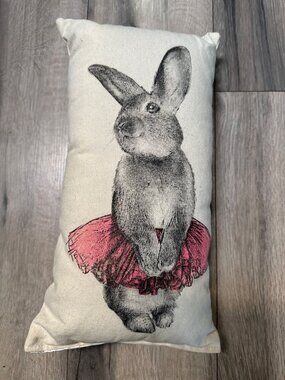 Eric & Christopher Bunny Pillow With Pink Tutu Screen Printed 10x17 Inches